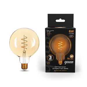 Лампа Gauss LED Filament G120 Flexible E27 6W Golden 2400К 1/20 [158802008]