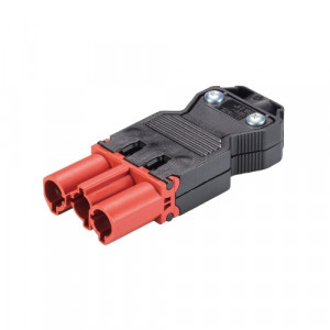 Вилочный разъем на кабель GST18I3S S1 ZR1, Вилочный разъем на кабель диам. 6,5 - 10 мм, 3 полюса, винтовая фиксация, номинальное напряжение: 250V, номинальный ток: 20A, цвет корпуса: черный, цвет контактной вставки: красный, серия gesis GST18i3