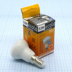 Лампа LED Ecola  5.2W хол  (216), E14,4200k,69*39,R39,композит,G4FV52ELC