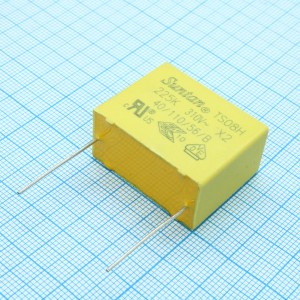 TS08H0A9225KRB0I0R, Пленочный помехоподавляющий конденсатор X2, 2.2uF ±10%, 310VAC, радиальные выводы с шагом 27.5mm, (30 x 14 x 25mm)