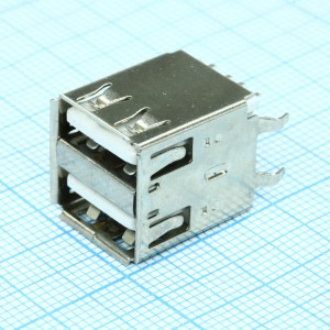 DS1096-02-WN0-FE, Разъем USB сдвоенный на плату монтаж в отверстие