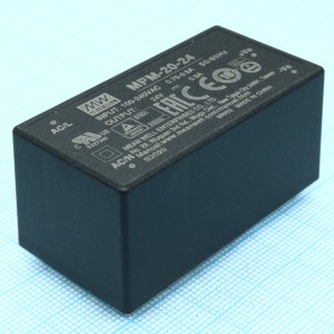 MPM-20-24, AC-DC med, 21.6Вт, вход 80...264В AC 47...440 Гц, выход 24В/0.9А, изоляция 4000В AC, на плату, 52.4х27.2х24мм, -40...+85°C