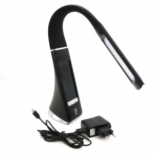 Светильник LED настольный    7W (500Lm), Эра,4000k,3 уровня яркости, сенсорное переключение, ЖКдисплей с функциями часов,календаря,будильника и термометра,250*350,чёрный,иммитация под кожу