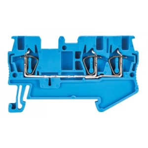 Проходная клемма WKF 1,5 D1/2/35 BL, Проходная клемма, 3 точки подключения, тип фиксации провода: пружинный, номинальное сечение: 1.5 мм кв., 17,5A, 500V, ширина: 4 мм, цвет: синий, тип монтажа: DIN35