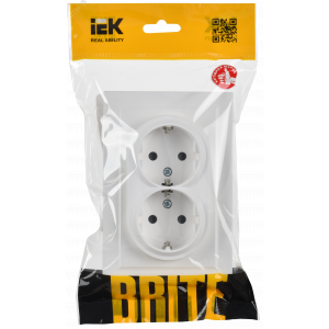 BRITE Розетка 2-местная с заземлением с защитными шторками 16А в сборе РСш12-3-БрАБ арктический белый IEK BR-R24-16-K91-F