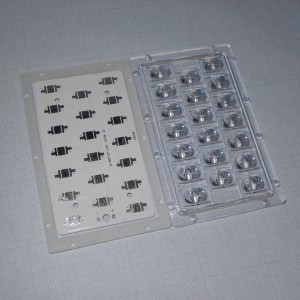 BD-XX-65+130-20TE, Линза прямоугольная 65°х130°  под 20шт  Osram   Dragon/DragonPlus  с Al платой 131x74x2mm и прокладкой