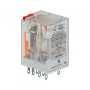 Реле миниатюрное промышленное общего назначения, 4CO, ком. ток 6А,AgSnO, напряжение 230V AC, опция: тест-кнопка+светодиод IR-230AC-4CO-D