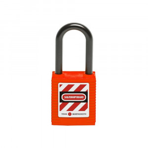 gwr001PN38RED, Замок блокировочный с нейлоновой дужкой, пиновый цилиндр, высота дужки – 38 мм, диаметр дужки – 6.2 мм, нейлоновый корпус, размеры корпуса – 45х38х20 мм, цвет – красный, 1 шт/упак