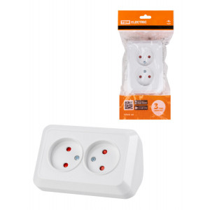 Розетка угловая двойная 2П открытой установки с з/ш IP20 250В 10А белая "Ладога" SQ1801-0022