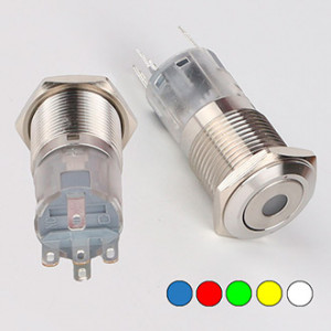 LAS2-GQF-11D/R ON(ON), Кнопка антивандальная металлическая без фиксации с точечной подсветкой, 3А 250В, резьба М16