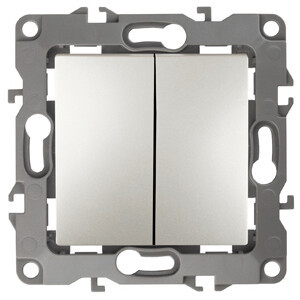 12-1004-15 Выключатель двойной, 10АХ-250В, IP20, без м.лапок, 2, перламутр (10/100/2500) Б0019314