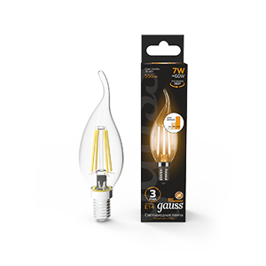 Лампа Gauss LED Filament Candle tailed E14 7W 2700K step dimmable 1/10/50 [104801107-S]