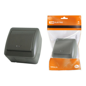 Выключатель 1-кл. открытой установки с подсветкой IP44 10А серый "Селигер" SQ1818-0103