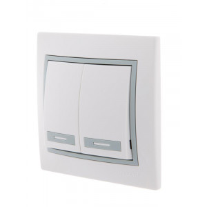 Выключатель 2-кл. СП Mira 10А IP20 с сер. вставкой бел. 701-0215-101