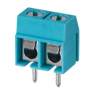 TB002-500-02BE, Фиксированные клеммные колодки Terminal block, screw type, 5.00, horizontal, 2 poles, CUI Blue, slotted screw, PCB mount