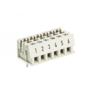 Клемма Wiecon LPSTL 1 / 6, Клемма для торцевого подключения к печатной плате, подвод кабеля сбоку, шаг: 5.0 мм, 6 полюсов, фиксация провода винтовая, исполнение: с маркировкой, 250V, 5A, цвет: серый