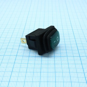 KCD1-201-4W зеленый, Выключатель клавишный ON-OFF с подсветкой и влагозащитой IP54 (3c) 6А 250В