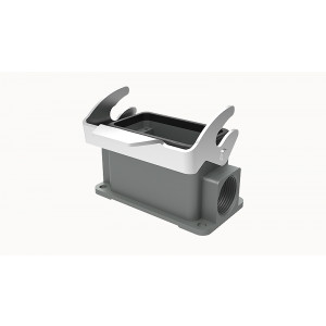 Закрытое основание разъема D10B-SF-1L-2PG16, Основание разъема на панель, закрытое, типоразмер 10B, с уплотнителем, 2 отверстия с резьбой для кабельных вводов PG16, с одной защелкой, без защитной крышки, материал корпуса: алюминиевый сплав