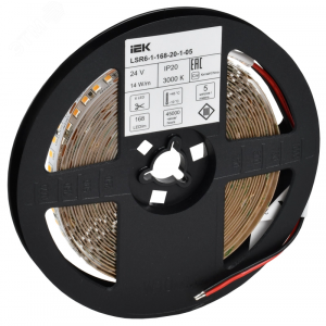 Лента светодиодная 5м SMD2835 168LED/м 14Вт/м IP20 ширина 10мм 24В теплый белый IEK LSR6-1-168-20-1-05