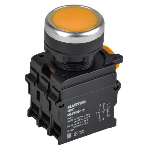Кнопка с подсветкой d=22мм 1NO+1NC ж-лтая MASTER MI-BT60-11D-3-12-K05