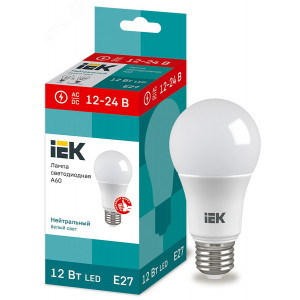 Лампа светодиодная 12Вт A60 грушевидная 4000К нейтр. бел. E27 12-24В низковольтная LLE-A60-12-12-24-40-E27