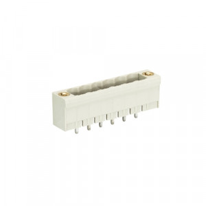 Вилочный разъем на плату 8113 S/6 GF OB, Вилочный разъем, вертикальный, на плату, шаг: 5.0 мм, 6 полюсов, фиксация на плате пайкой, исполнение: без маркировки, с монтажными фланцами, 300V, 12А, цвет: серый