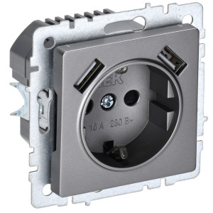 BRITE Роз. с з/к/ш 16А с USB A+A 3,1А РЮш10-2-БрС сталь BR-R14-16-U21-D31-K46