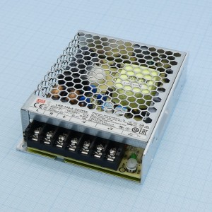 LRS-100-5, AC-DC, 90Вт, вход 85…264В AC, 47…63Гц / 120…370 В DC, выход 5В/18A, рег. вых 4.5…5.5В, изоляция 4000В AC, КПД 86%, в кожухе 129х97х30мм, -30…+70°С