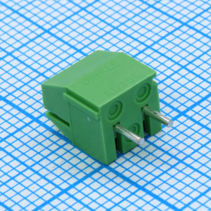 ED350V-02P, Клеммник 2 конт. шаг 3.50 мм модульный, вертик. на плату, H = 8.4 мм, пров. 24-16AWG/ до 1.5 кв.мм, до 300В/10А, зеленый изол.  (аналог DG350-3.5-02P-14*/ MA212-350M02*)