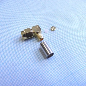SMA штекер обжим RG-58 gold угловой, ВЧ разъем