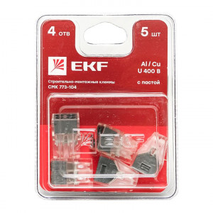 Строительно-монтажная клемма СМК 773-104 4 отверстия 1,0-2,5мм2 блистер (5шт.) PROxima plc-smk-104b