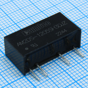 AM2DS-1205SH30JZ, DC/DC, 2Вт, вход 10.8…13.2В, выход 5В/0.04…0.4А, изоляция 3000В DC, КПД 82%, максимальная емкостная нагрузка не более 2400мкФ, SIP7, 19.65x7.05x10.16мм, -40…105°C, пластик