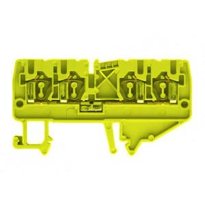 Проходная клемма WKF 2,5/D2/2/35 YE, Проходная клемма, 4 точки подключения, тип фиксации провода: пружинный, номинальное сечение: 2,5 мм кв., 24A, 800V, ширина: 5 мм, цвет: желтый, тип монтажа: DIN35