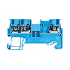 Проходная клемма WTP 1,5 D1/2 BL, Проходная клемма, 3 точки подключения, тип фиксации провода: Push-in, номинальное сечение: 1.5 мм кв., 17,5A, 500V, ширина: 3,5 мм, цвет: синий, тип монтажа: DIN35