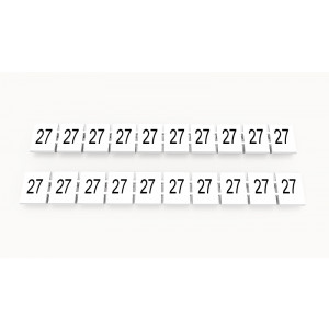 Маркировка (в кассетах) ZB8-10P-19-109Z(H), Кассета с маркировочными шильдиками, для клемм сечением 6 мм.кв., верхняя, 10 шильдиков, нанесенные символы: 27, с вертикальным расположением, размер шильдика: 7,45 x 10,7 мм, цвет: белый