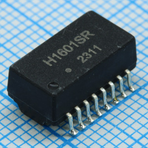 H1601SR, Телекоммуникационный трансформатор, 10/100Base-TX 1CT:1CT, 16 выводов, 12.7x6.9x6.2mm 0°...+70°C