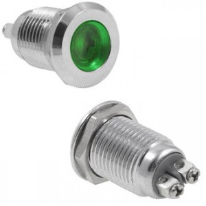 GQ12D-G, Антивандальная индикаторная лампа, цвет зеленый, 12-24В, 2А, посадочный диаметр М12, винтовое соединение