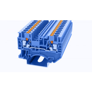 DS4-01P-12-00Z(H), Проходная клемма, тип фиксации провода: Push-in, номинальное сечение: 4 мм кв., 32A, 800V, ширина: 6,2 мм, цвет: синий, втычная перемычка, тип монтажа: DIN35