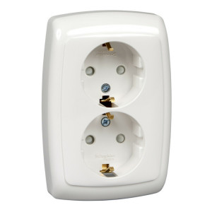 РОНДО С/У РОЗЕТКА двойная с заземлением со шторками 16А, 250В, БЕЛЫЙ. Россия C3(2) RS16-226-BI
