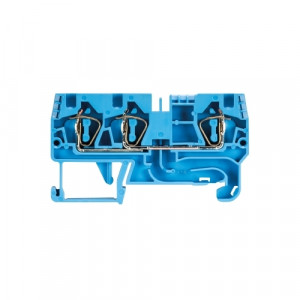 Проходная клемма WKFN 4 D1/2/35 BL, Проходная клемма, 3 точки подключения, тип фиксации провода: пружинный, номинальное сечение: 4 мм кв., 32A, 800V, ширина: 6 мм, цвет: синий, тип монтажа: DIN35