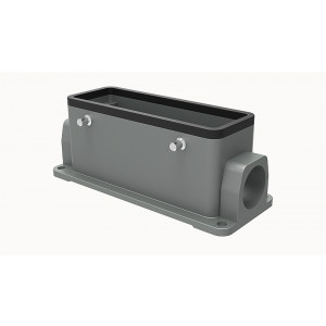 Закрытое основание разъема D24B-SF-4g-M25, Основание разъема на панель, закрытое, типоразмер 24B, с уплотнителем, 1 отверстие с резьбой для кабельных вводов M25x1,5, без защелок (упоры для двух защелок), без защитной крышки, материал корпуса: алюминиевый сплав