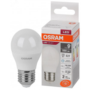 Лампа светодиодная LED Value LVCLP60 7SW/865 7Вт шар матовая E27 230В 10х1 RU OSRAM 4058075579866
