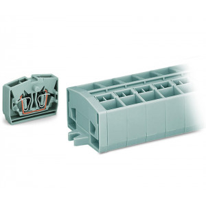 Клеммный блок 254211, Клеммный блок, верхний подвод кабеля, 11 клемм по 4 точки подключения, тип фиксации провода: пружинный, номинальное сечение: 2,5 мм кв., 24A, 800V, цвет: серый, тип монтажа: монтажные фланцы