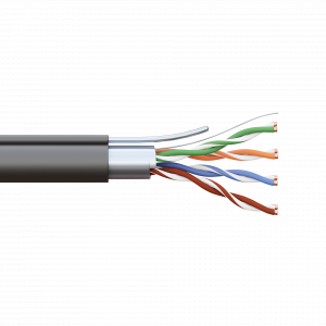 Кабель витая пара TERACOM PRO Cat.5E F/UTP 4 пары solid 24AWG с тросом сталь 1,2 мм оболочка LDPE цвет черный (катушка 305м)