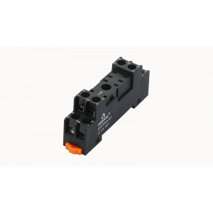 DSRT08A-E3-00Z(H), Колодка для реле DRPT-2C, 10A, 300V, фиксация провода: с вилочным наконечником с защитой от прикосновения, пластик, цвет: черный, монтаж на DIN рейку