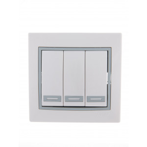 Выключатель 3-кл. СП Mira 10А IP20 с сер. вставкой бел. 701-0215-109