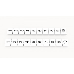 Маркировка (в кассетах) ZB8-10P-19-81Z(H), Кассета с маркировочными шильдиками, для клемм сечением 6 мм.кв., верхняя, 10 шильдиков, нанесенные символы: 1...10, с горизонтальным расположением, размер шильдика: 7,45 x 10,7 мм, цвет: белый