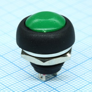 PBS-33B зеленый, Кнопка без фиксации 1А 250В OFF-(ON) круглая М12