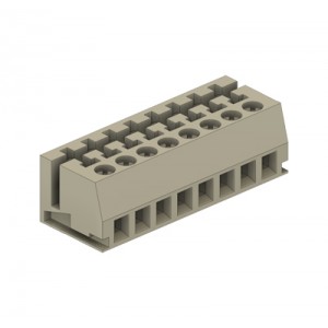 Клемма Wiecon LPST 1/8, Клемма для торцевого подключения к печатной плате, подвод кабеля сбоку, шаг: 5.0 мм, 8 полюсов, фиксация провода винтовая, исполнение: с маркировкой, 250V, 5A, цвет: серый