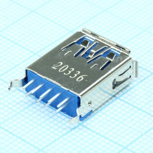 484080003, Разъем USB, тип A, USB 3.0, розетка, 9 выводов, угловая, DIP монтаж